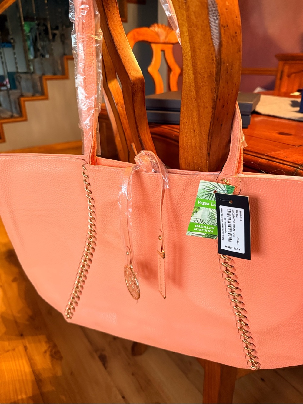 Badgley Mischka Coral Chain-Accent Tote